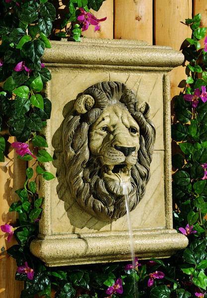 Lion Wall Plaque Piped Water Feature Spouts a Stream of Water